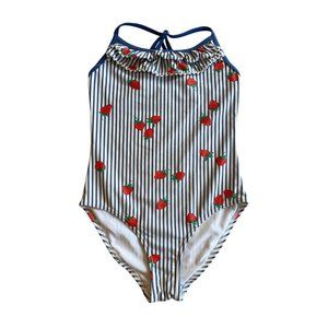 11-12Y Johnnie B Strawberry Blue and White Striped One-piece Swimsuit